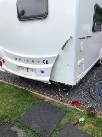 Caravan damp repair being carried out by a mobile engineer in Somerset
